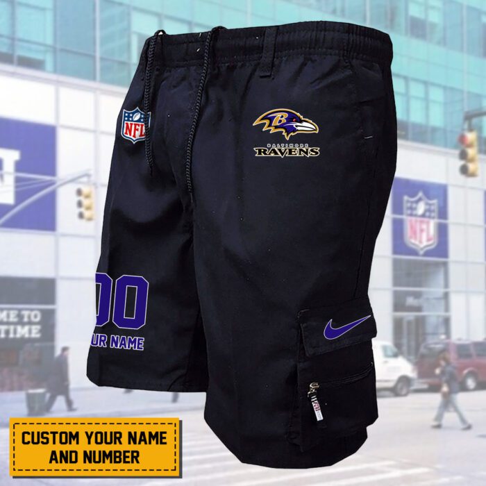 Baltimore Ravens NFL Personalized Multi pocket Mens Cargo Shorts Outdoor Shorts WMS2105