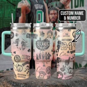 Boston Celtics NBA Celtics Pattern Custom Name Custom Number Print Stanley Tumbler 40OZ
