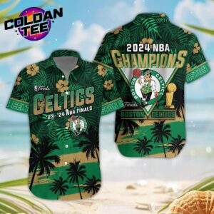 Boston Celtics NBA Champions 2024 Coconut Silhouette Hawaiian Unisex T-Shirt WBC1023