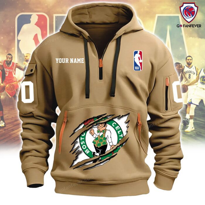 Boston Celtics NBA New Product Custom Name Custom Number Quarter Zip Hoodie
