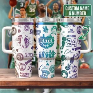 Boston Celtics NBA Pattern Custom Name Custom Number Print Stanley Tumbler 40OZ