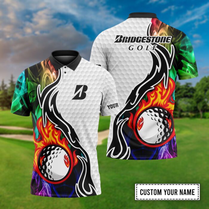 Bridgestone Customized Name Fire Golf Ball Smoke Pattern Custom 3D Polo Shirt