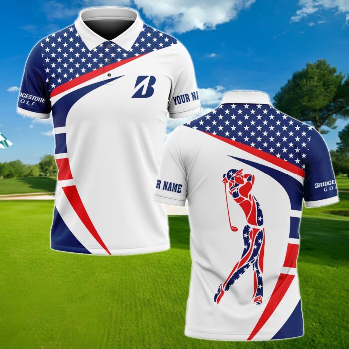 Bridgestone US Flag Personalized Golf Polo Shirt