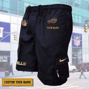 Buffalo Bills NFL Personalized Golden Multi-pocket Mens Cargo Shorts Outdoor Shorts WMS1103