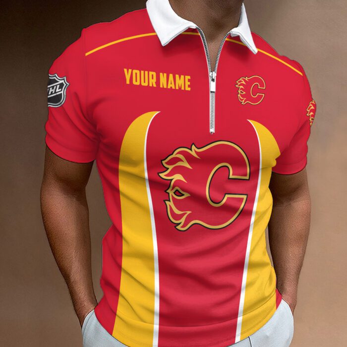 Calgary Flames Zipper Polo Shirt