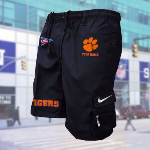 Clemson Tigers NCAA Custom Name Multi-pocket Mens Cargo Shorts Outdoor Shorts WMS1033
