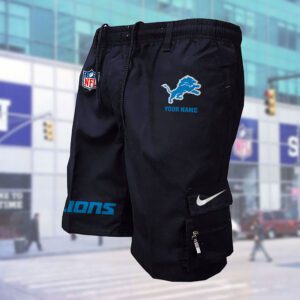 Detroit Lions NFL Custom Name Multi-pocket Mens Cargo Shorts Outdoor Shorts WMS1070