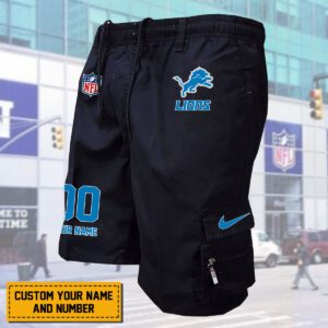 Detroit Lions NFL Personalized Multi pocket Mens Cargo Shorts Outdoor Shorts WMS2109