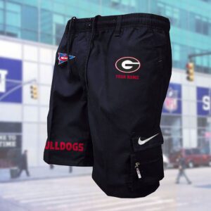 Georgia Bulldogs NCAA Custom Name Multi-pocket Mens Cargo Shorts Outdoor Shorts WMS1036