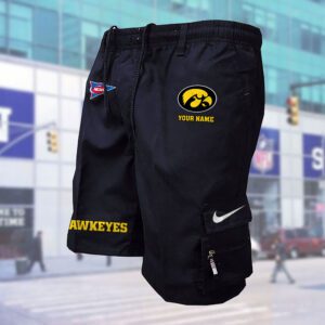 Iowa Hawkeyes NCAA Custom Name Multi-pocket Mens Cargo Shorts Outdoor Shorts WMS1038
