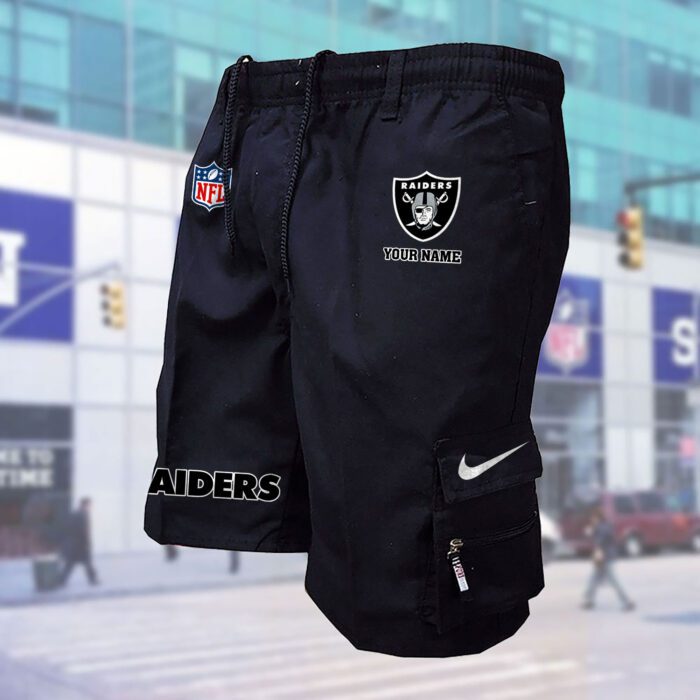 Las Vegas Raiders NFL Custom Name Multi-pocket Mens Cargo Shorts Outdoor Shorts WMS1076