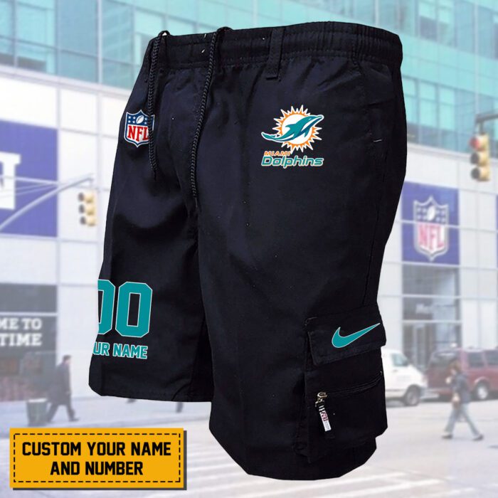 Miami Dolphins NFL Personalized Multi pocket Mens Cargo Shorts Outdoor Shorts WMS2118