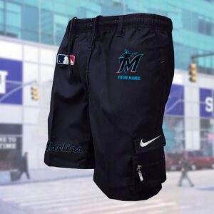 Miami Marlins MLB Custom Name Multi-pocket Mens Cargo Shorts Outdoor Shorts WMS1016
