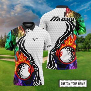 Mizuno Customized Name Fire Golf Ball Smoke Pattern Custom 3D Polo Shirt