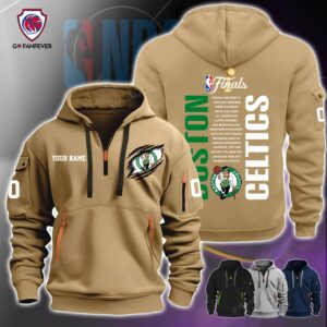 NBA Boston Celtics Finals Champions 2024 Custom Name Custom Number Quarter Zip Hoodie