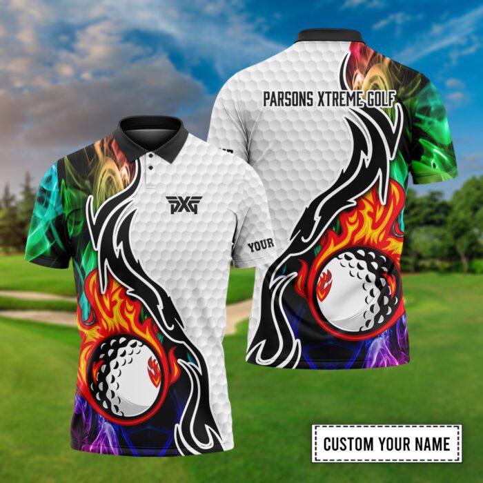 PXG Customized Name Fire Golf Ball Smoke Pattern Custom 3D Polo Shirt