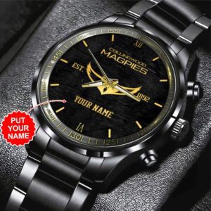 Personalized Collingwood FC Black Stainless Steel Watch GSW1070