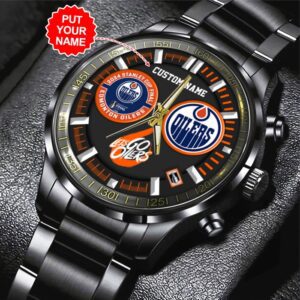 Personalized Edmonton Oilers Black Stainless Steel Watch GSW1055