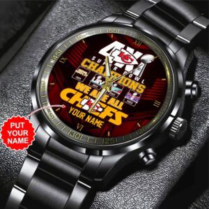 Personalized Kansas City Chiefs Black Stainless Steel Watch GSW1192