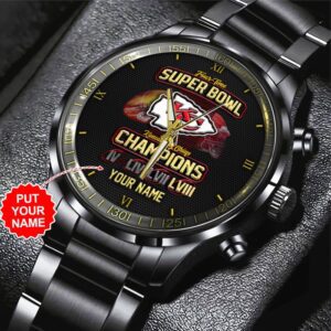 Personalized Kansas City Chiefs Black Stainless Steel Watch GSW1199