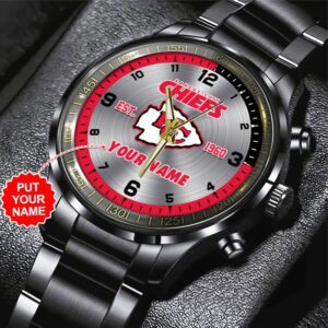 Personalized Kansas City Chiefs Black Stainless Steel Watch GSW1200