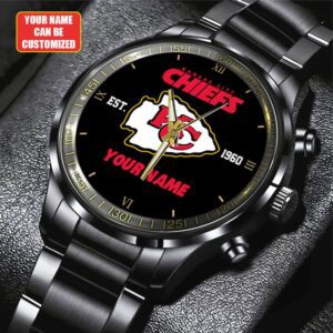 Personalized Kansas City Chiefs Black Stainless Steel Watch GSW1292