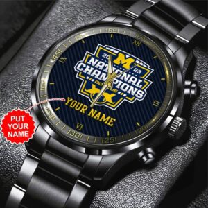 Personalized Michigan Wolverines Football Black Stainless Steel Watch GSW1492