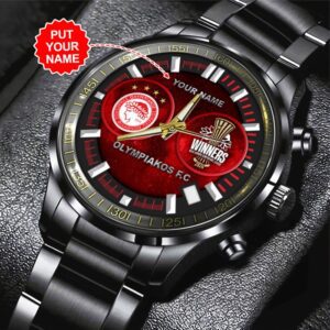 Personalized Olympiakos F.C. Black Stainless Steel Watch GSW1044