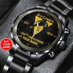 Personalized Sydney Swans Black Stainless Steel Watch GSW1185