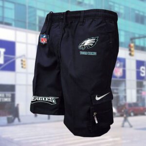 Philadelphia Eagles NFL Custom Name Multi-pocket Mens Cargo Shorts Outdoor Shorts WMS1096