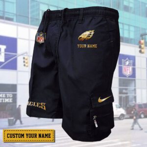 Philadelphia Eagles NFL Personalized Golden Multi-pocket Mens Cargo Shorts Outdoor Shorts WMS1121