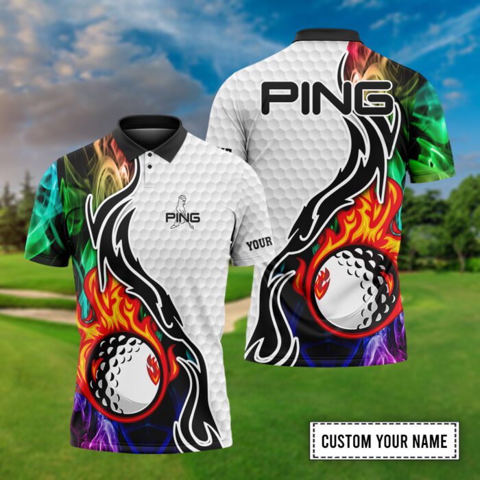 Ping Customized Name Fire Golf Ball Smoke Pattern Custom 3D Polo Shirt