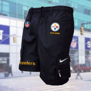 Pittsburgh Steelers NFL Custom Name Multi-pocket Mens Cargo Shorts Outdoor Shorts WMS1087