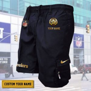 Pittsburgh Steelers NFL Personalized Golden Multi-pocket Mens Cargo Shorts Outdoor Shorts WMS1128