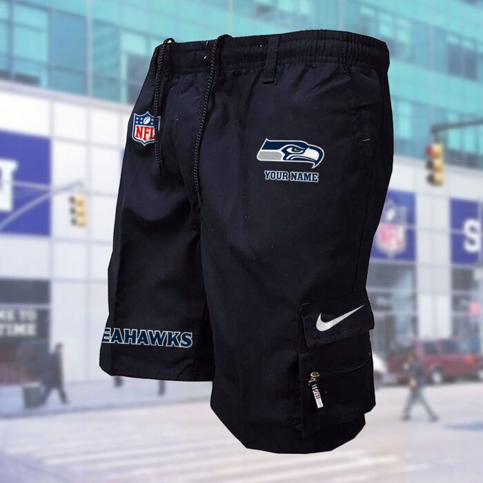 Seattle Seahawks NFL Custom Name Multi-pocket Mens Cargo Shorts Outdoor Shorts WMS1090