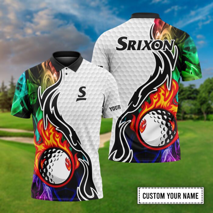 Srixon Customized Name Fire Golf Ball Smoke Pattern Custom 3D Polo Shirt