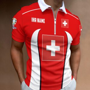 Switzerland National Football Team Euro 2024 Zipper Polo Shirt