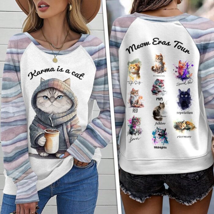 Taylor Swift x Cat lovers Round Neck Raglan Sleeve Sweatshirt GRS1045