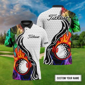 Titleist Customized Name Fire Golf Ball Smoke Pattern Custom 3D Polo Shirt