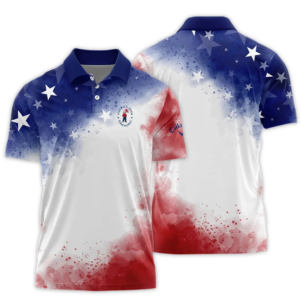 124th U.S. Open Pinehurst Callaway Blue Red Watercolor Star White Backgound Polo Shirt Style Classic Polo Shirt For Men PLK1458