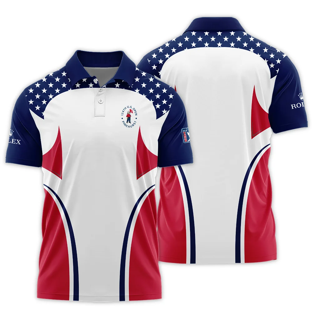 124th U.S. Open Pinehurst Rolex Stars White Dark Blue Red Line Polo Shirt Style Classic Polo Shirt For Men PLK1496