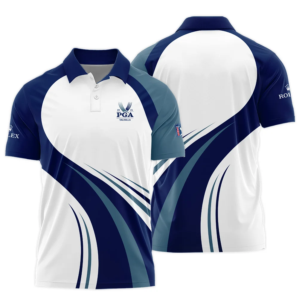 2024 PGA Championship Valhalla Golf Blue Wave Pattern Rolex Polo Shirt Style Classic Polo Shirt For Men PLK1561