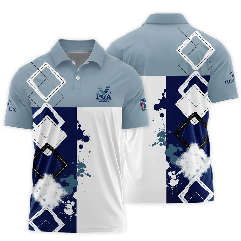 2024 PGA Championship Valhalla Rolex Blue White Brush Line Polo Shirt Style Classic Polo Shirt For Men PLK1490
