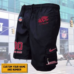 Arizona Cardinals NFL Custom Name & Number Multi-pocket Mens Cargo Shorts Outdoor Shorts WMS2131