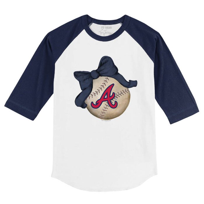 Atlanta Braves Baseball Bow 3/4 Navy Blue Sleeve Raglan Shirt