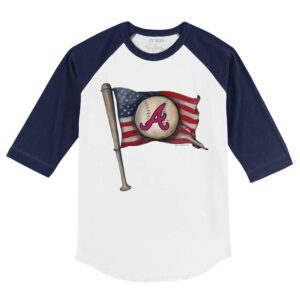 Atlanta Braves Baseball Flag 3/4 Navy Blue Sleeve Raglan Shirt