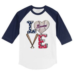 Atlanta Braves Baseball LOVE 3/4 Navy Blue Sleeve Raglan Shirt