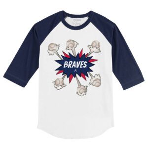 Atlanta Braves Baseball Pow 3/4 Navy Blue Sleeve Raglan Shirt