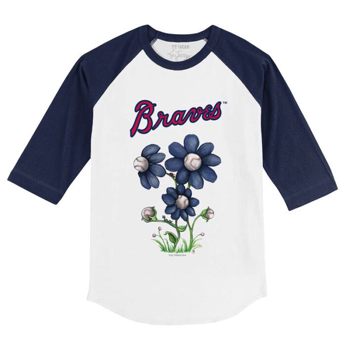 Atlanta Braves Blooming Baseballs 3/4 Navy Blue Sleeve Raglan Shirt