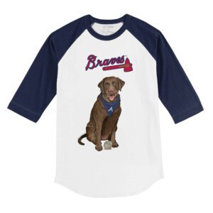 Atlanta Braves Chocolate Labrador Retriever 3/4 Navy Blue Sleeve Raglan Shirt